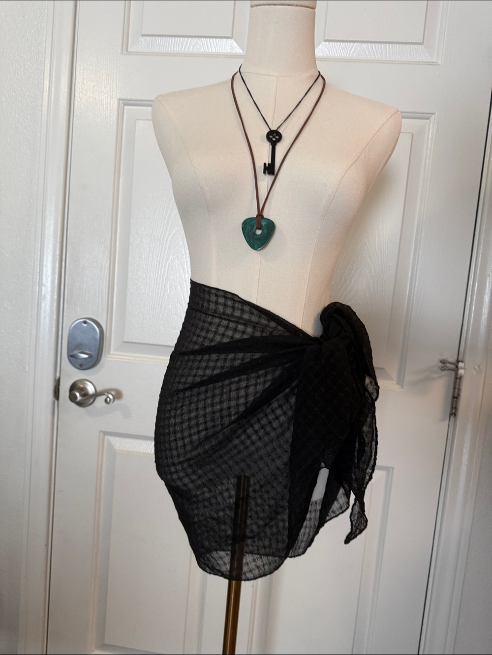 Peppermint Bay - Sheer Black Checkered Sarong Wrap Skirt